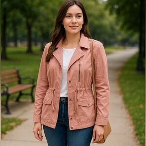 NWT Pink Blush Hooded Cargo Cinched Waist Jacket Size Large Eden Society Dario